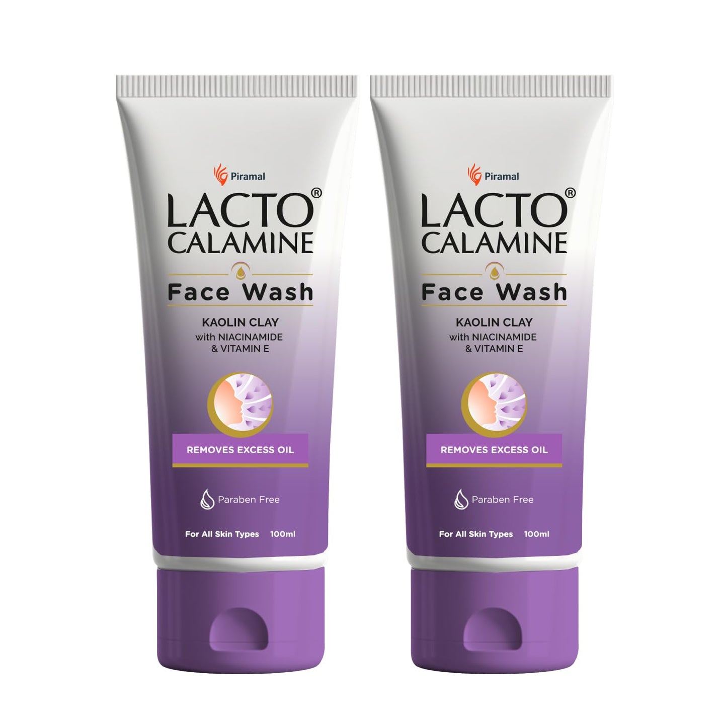Lunova Calamine Oily Skin Face Wash Pack of 2 (100ml Each) with Kaolin Clay, Niacinamide & Vitamin E for Oil Control & Acne