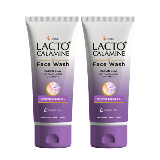 Lunova Calamine Oily Skin Face Wash Pack of 2 (100ml Each) with Kaolin Clay, Niacinamide & Vitamin E for Oil Control & Acne